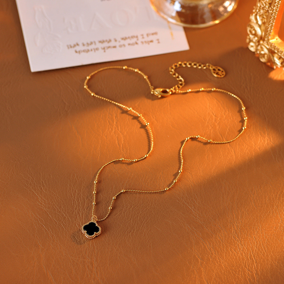 Small Four-Leaf Clover Necklace New Chinese Style Dark Four-Leaf Clover Light Luxury High-End Necklace Niche Design