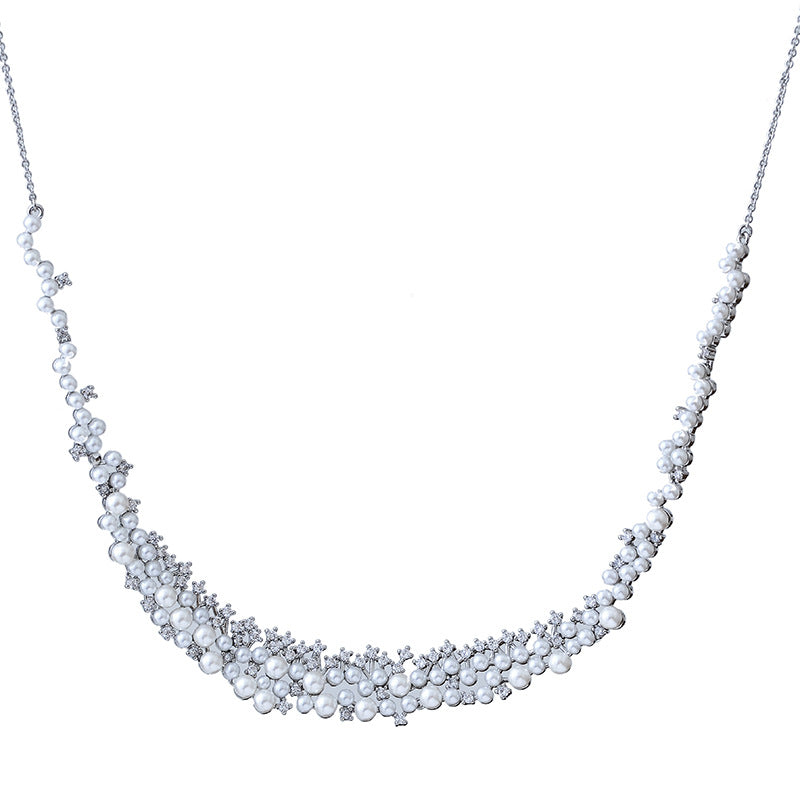 European and American Version Pearl Necklace for Women, Floral Pearl Collarbone Chain, Adjustable Elegant Necklace Gift for Girlfriend