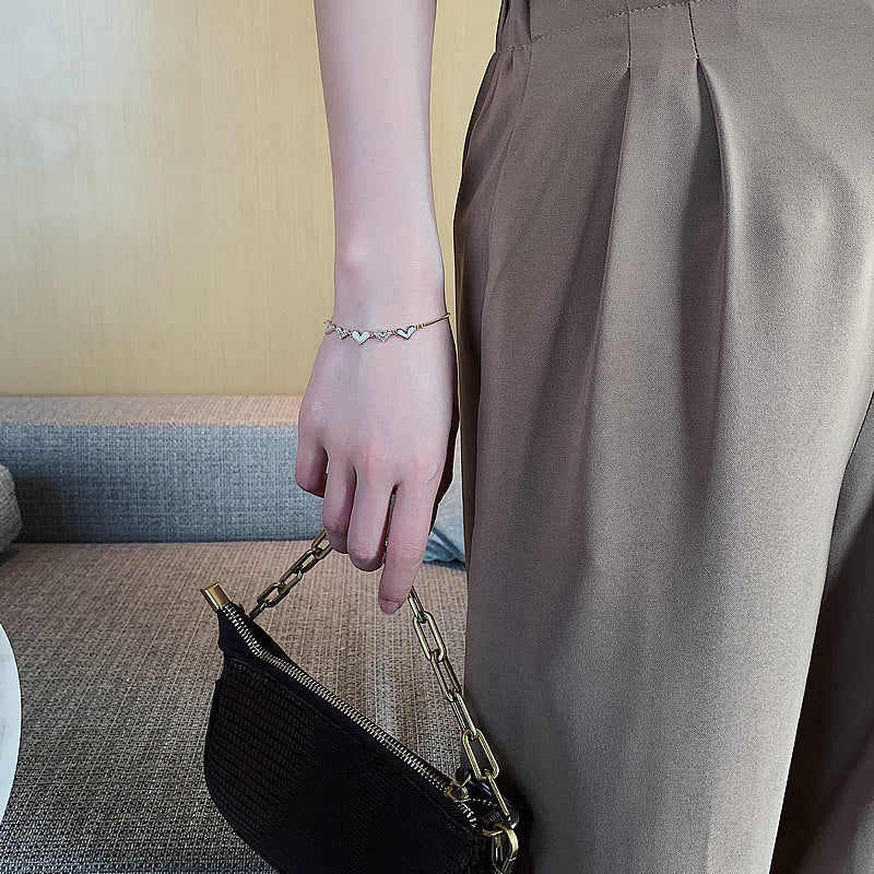 Korean Version Light Luxury Diamond-Encrusted Heart Bracelet Women's Jewelry High-End Summer Niche Design Personality Versatile Bracelet