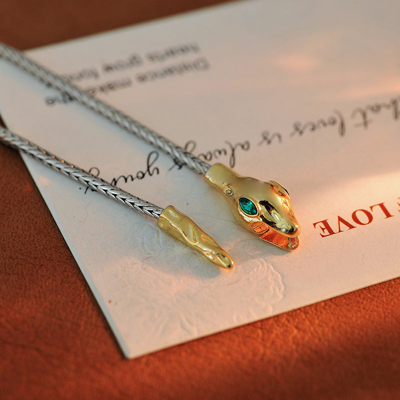 Year of the Snake Zodiac Necklace for Women, Pure Silver Sweater Chain, Light Luxury High-End Feel, Sweatshirt Chain, Autumn Winter Versatile Collarbone Chain Accessory