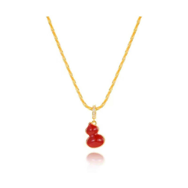 Red Fritillary Double-Sided Gourd Pendant Necklace Women's Accessories Sweater Chain Light Luxury High-End Autumn Winter Collarbone Chain Jewelry