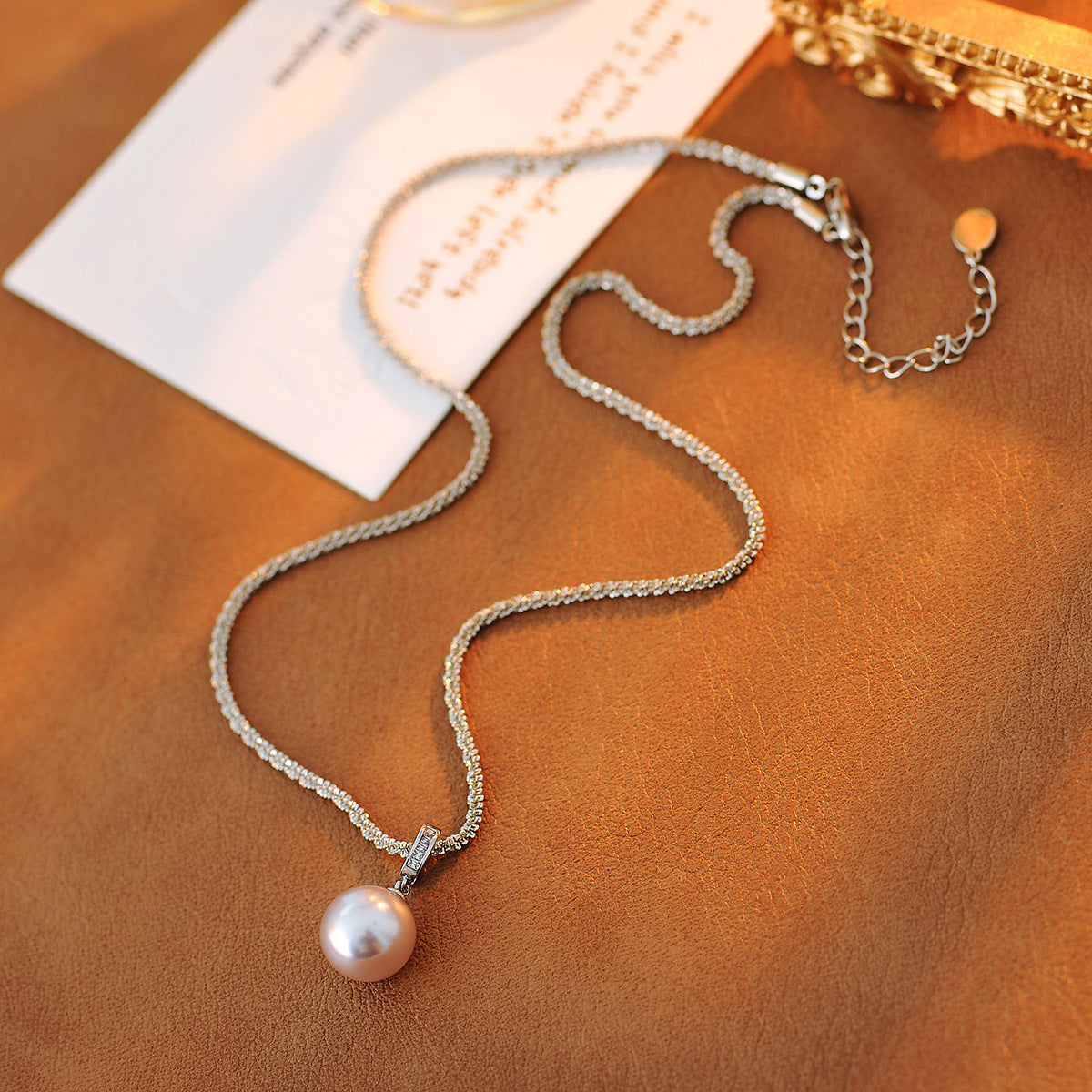 Universal Buckle Pearl Pendant Melad Braided Long Necklace Daily Versatile Decorative Chain Summer Women's Accessories