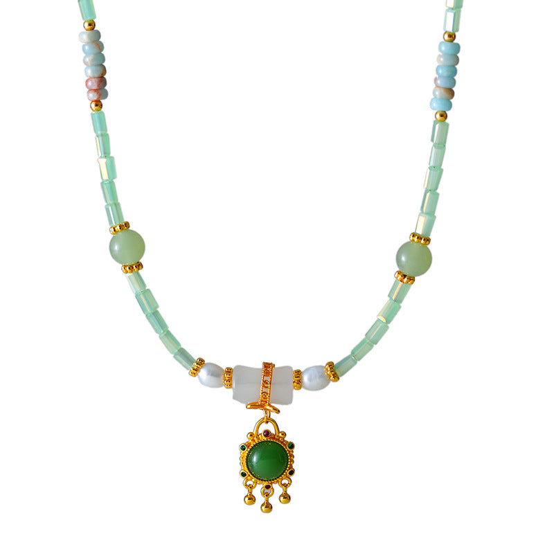 New Chinese Style High-end Fashionable Necklace Versatile Natural Stone Choker Pearl Collarbone Chain