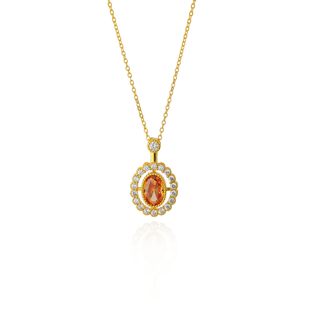 Natural Fenda Stone French Elegant 18k Gold Pomegranate Gemstone Necklace Light Luxury Luxurious Niche
