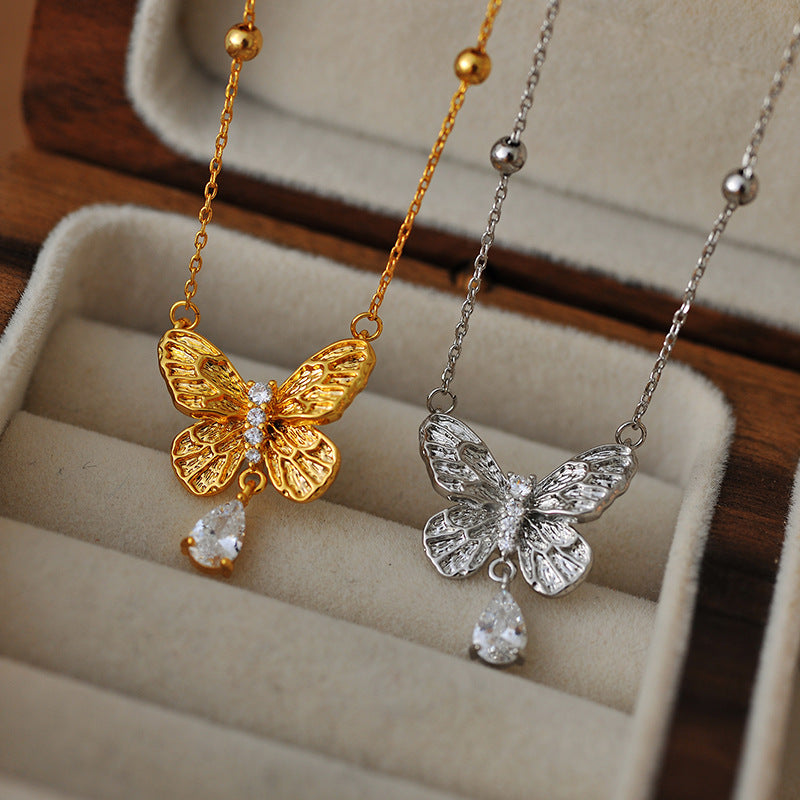 New Chinese Style Light Luxury Butterfly Pendant Necklace for Women, Niche Micro Inlaid Zircon Elegant Women's Choker, High-end Versatile Collarbone Chain