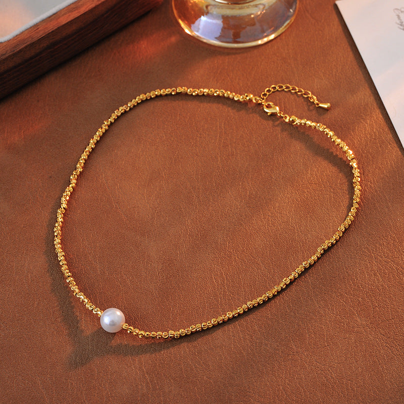 High Version Shiny Cut Flower Beaded Pearl Necklace for Women Versatile High-end Elegant Collarbone Chain Niche Light Luxury Necklace