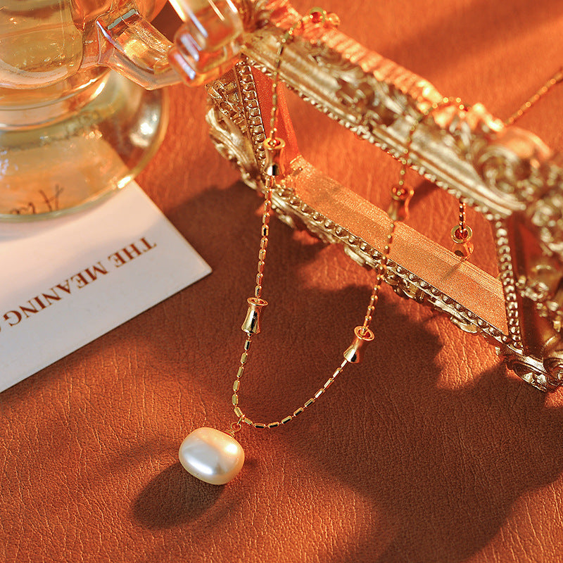 High Version Shijia Pearl Pendant Necklace Autumn Winter Women's High-end Clavicle Chain Light Luxury Niche Versatile Sweater Chain Jewelry