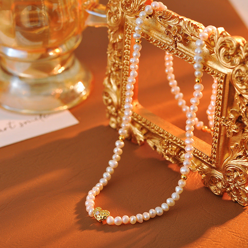 French Style Summer and Autumn Hot Sale Pearl Small Exquisite Heart-shaped Xiaomi Bead Necklace Collarbone Chain Factory