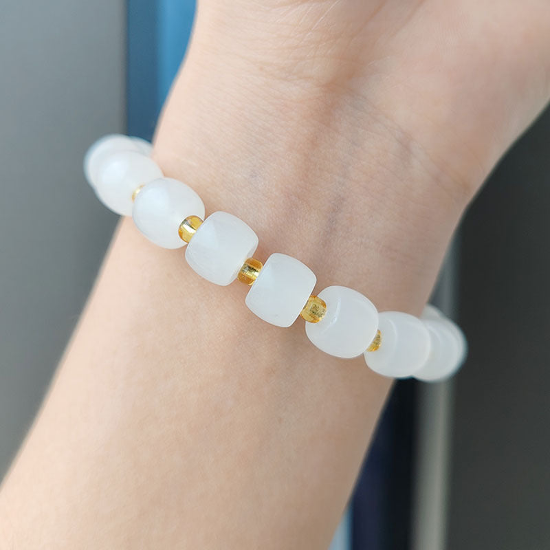 New Chinese Style National Style Imitation White Jade Bracelet for Women Fashion Jewelry Light Luxury Peace Lock Bracelet with Bowknot