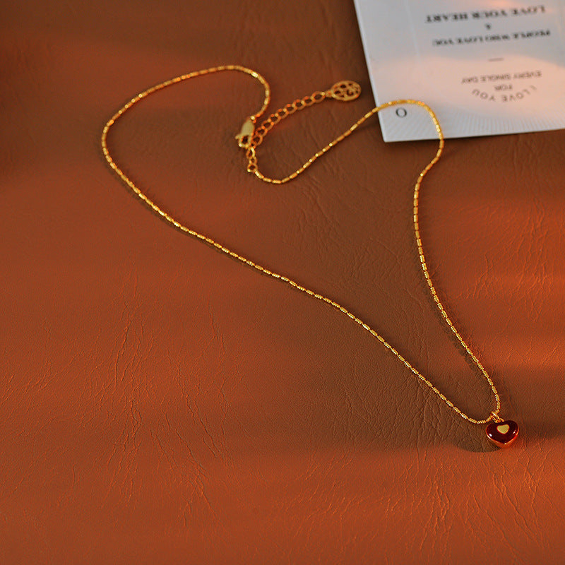 2025 New Red Glaze Heart Necklace Light Luxury Elegant Versatile Fashion Jewelry for Women