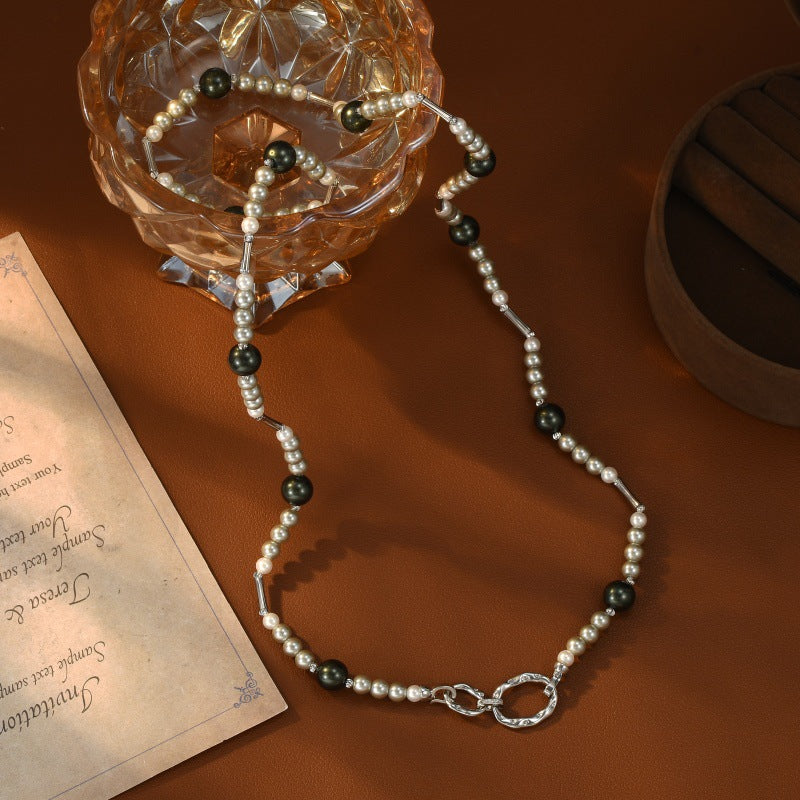 Ni Style Big Xi Imitation Black Pearl Necklace for Women, Light Luxury Elegant Collarbone Chain, Niche Design with High-End Feel Neck Chain