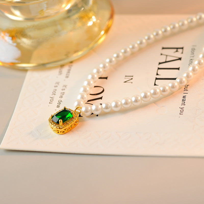 Real Gold Plated Zircon Pearl Necklace Simple High-end Elegant Collarbone Chain Fashion Versatile Light Luxury Jewelry