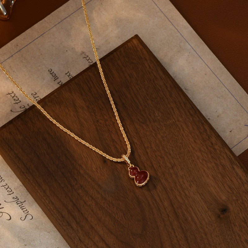 Red Fritillary Double-Sided Gourd Pendant Necklace Women's Accessories Sweater Chain Light Luxury High-End Autumn Winter Collarbone Chain Jewelry