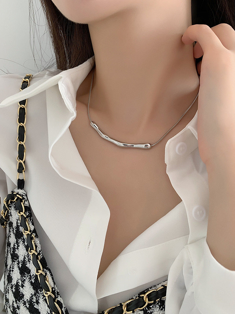 Titanium Steel Irregular Pleated Necklace for Women Spring Summer Niche Design Clavicle Chain Ins Minimalist Style Clavicle Chain Choker
