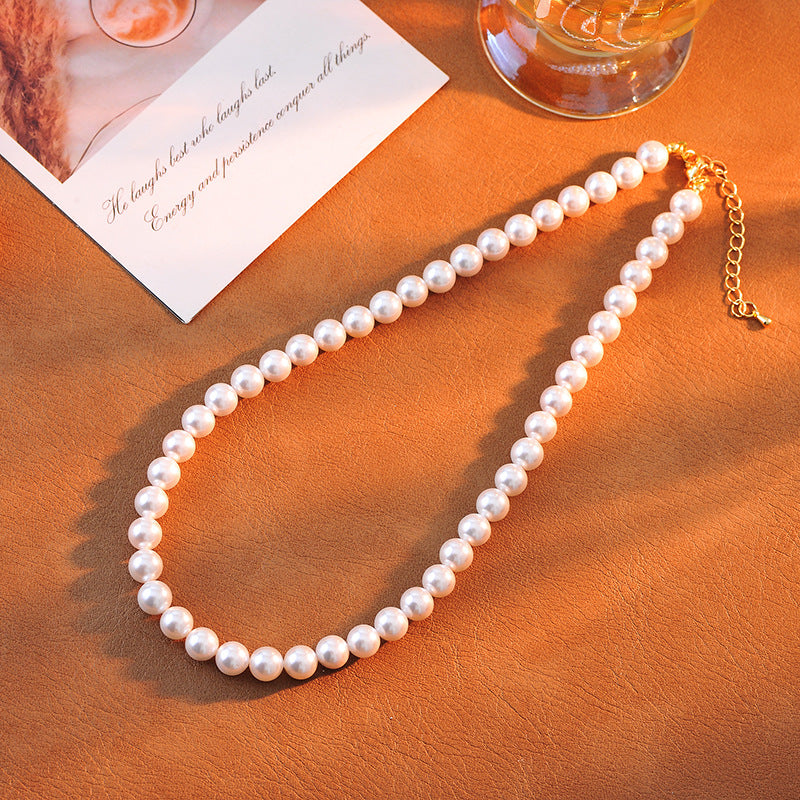 Ins Style Commuting Essential High-Quality Texture Ins Retro Shijia Zhengyuan Strong Light White Pearl Necklace