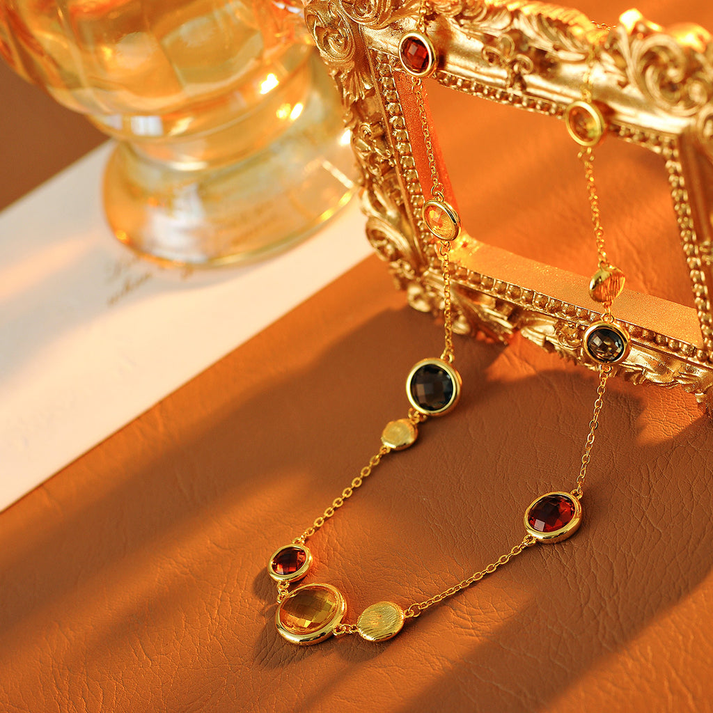 European and American Niche Colorful Faceted Artificial Crystal Necklace Versatile Geometric Sexy Collarbone Chain Choker for Women