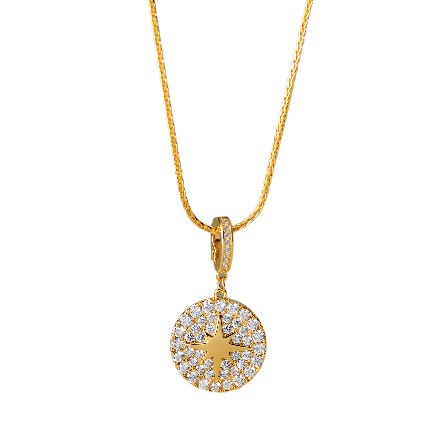 European and American New Style Compass Round Inlaid Diamond Eight-Pointed Star Pendant Cross-Border Light Luxury Style Women's Collarbone Chain One Piece