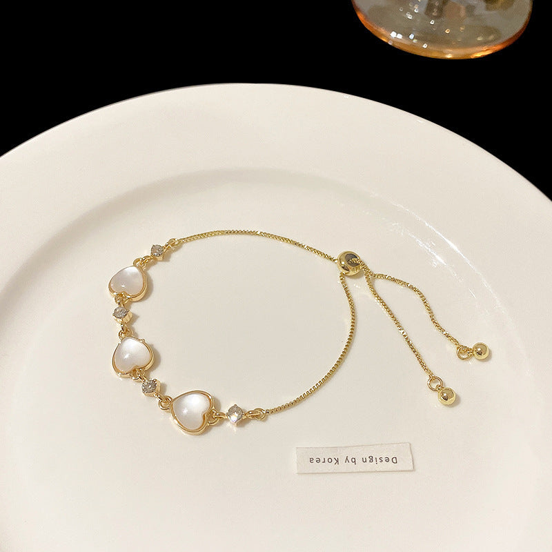Korean Version Light Luxury Fresh Cat Eye Heart Bracelet for Women Fashion Accessories High-end Summer Personality Versatile Bracelet