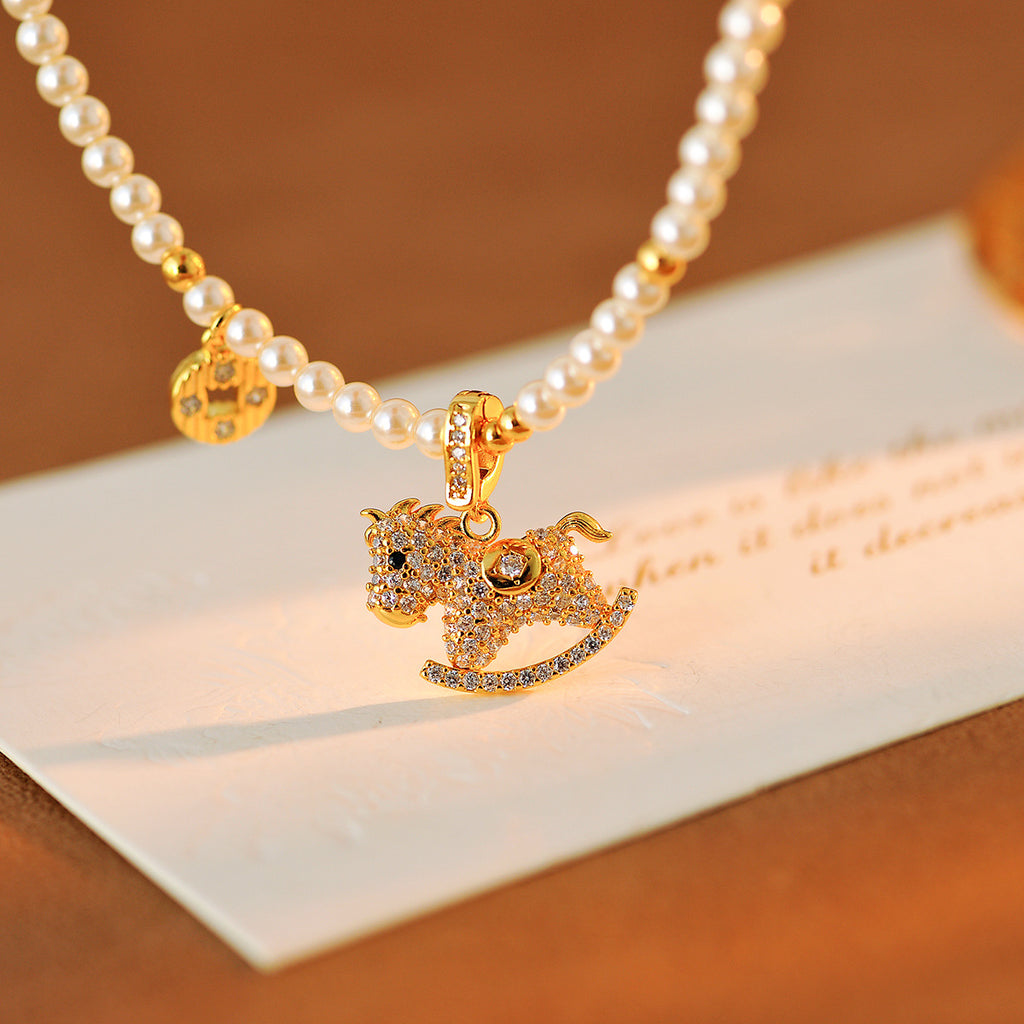 Instantly Rich High-End Beaded Pony Pendant Necklace Fashionable Versatile Light Luxury Niche Necklace
