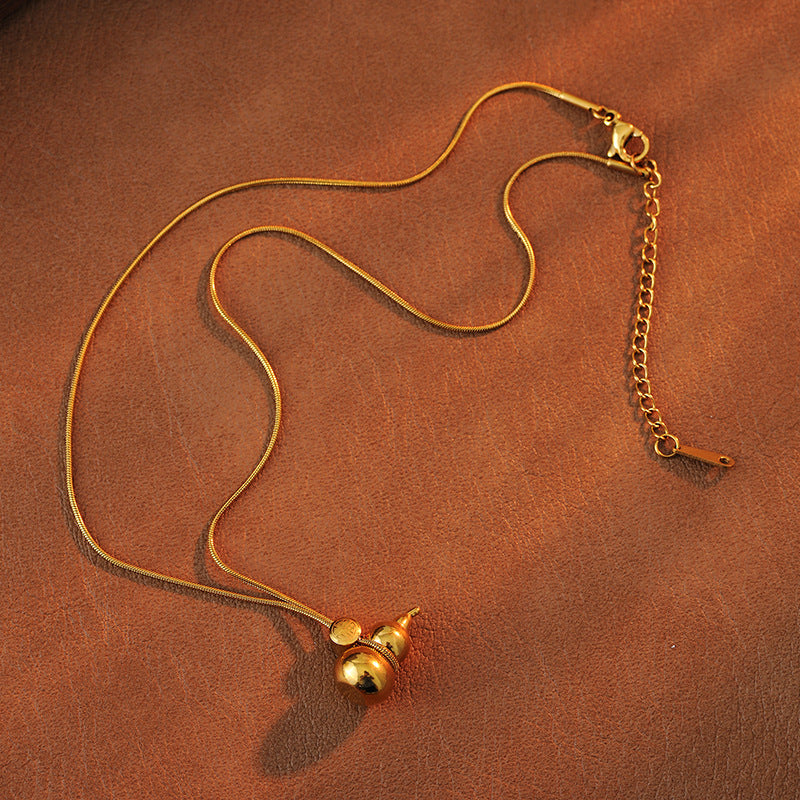 Premium Chinese Style Lucky Gourd Necklace INS Light Luxury High-End Original Design Copper Gold-Plated Clavicle Chain