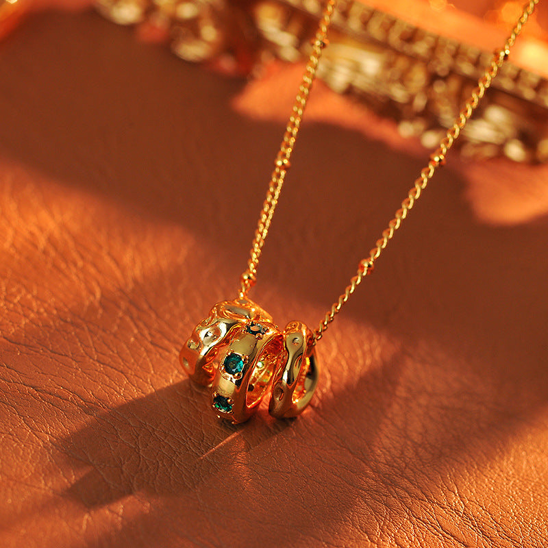 New Chinese Style Retro Multi-Circle Emerald Zircon Collarbone Chain Simple High-End Fashion Necklace