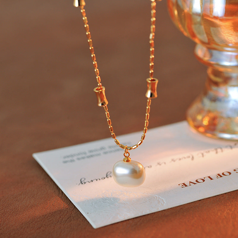 High Version Shijia Pearl Pendant Necklace Autumn Winter Women's High-end Clavicle Chain Light Luxury Niche Versatile Sweater Chain Jewelry