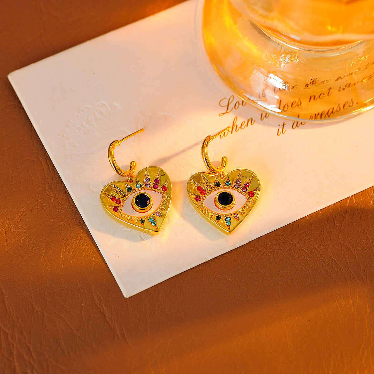 New Colorful Devil's Eye Heart Necklace for Women with Micro Pave Zirconia, Light Luxury High-end Earrings Set