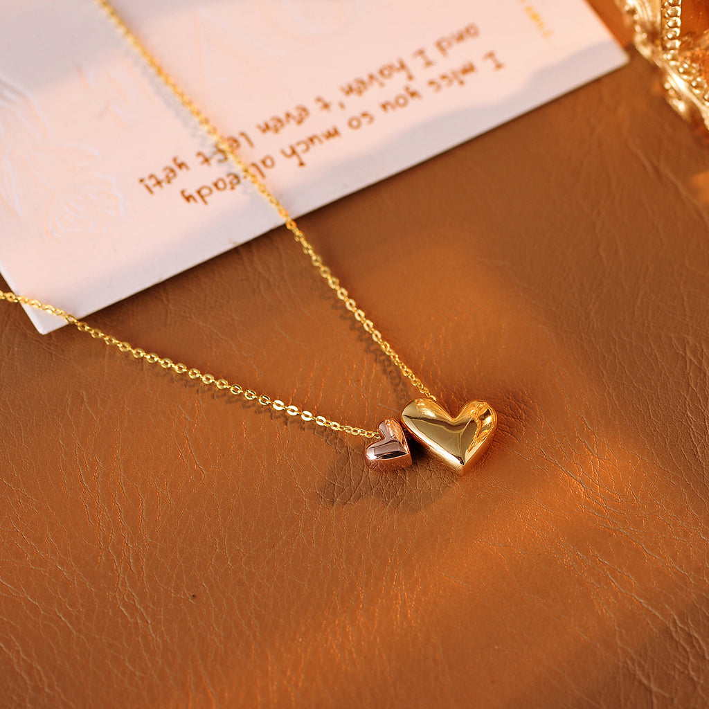 Heart Necklace Real Gold Plated 3D Heart Necklace for Women Elegant and Beautiful High-end Collarbone Chain