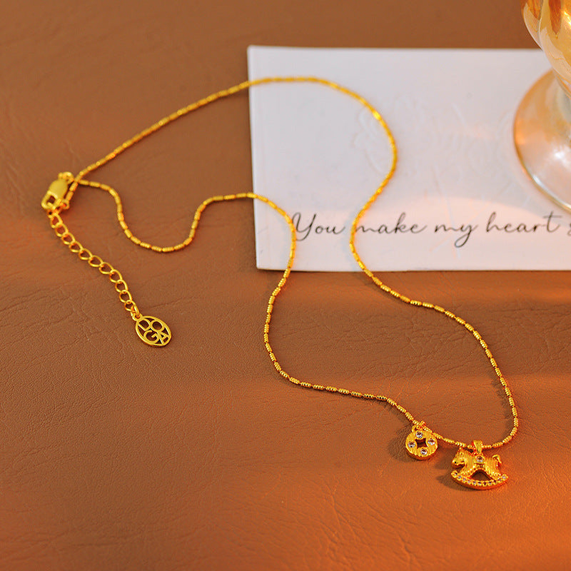 Light Luxury Niche Design Instant Wealth Necklace Inlaid with Fortune Horse Pendant Necklace for Women
