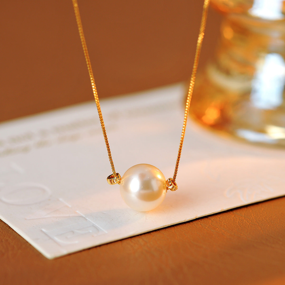 Real Gold Plated Single Pearl Niche Light Luxury High-End Collarbone Necklace Versatile Elegant Necklace