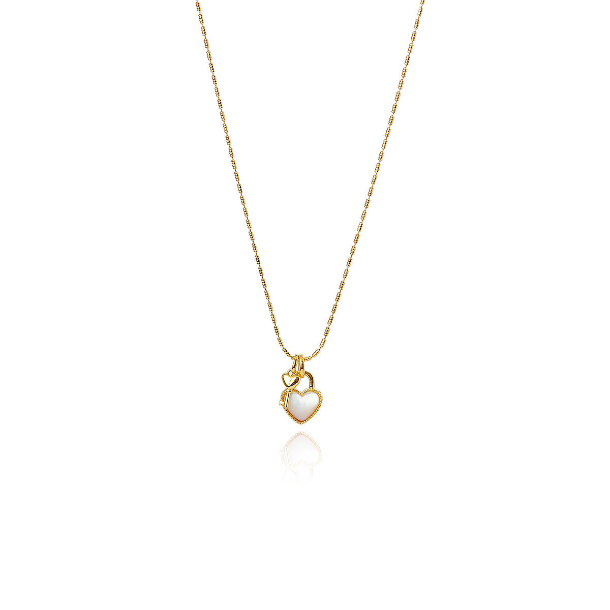 Simple Versatile Natural Mother-of-Pearl Heart Key Lock Necklace for Women Clavicle Chain Light Luxury Niche Design Trend