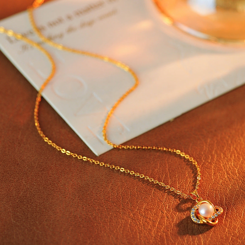 Design Sense Hollow Pearl Pendant Necklace for Women New Hot-Selling Light Luxury Choker Niche Collarbone Chain Accessories