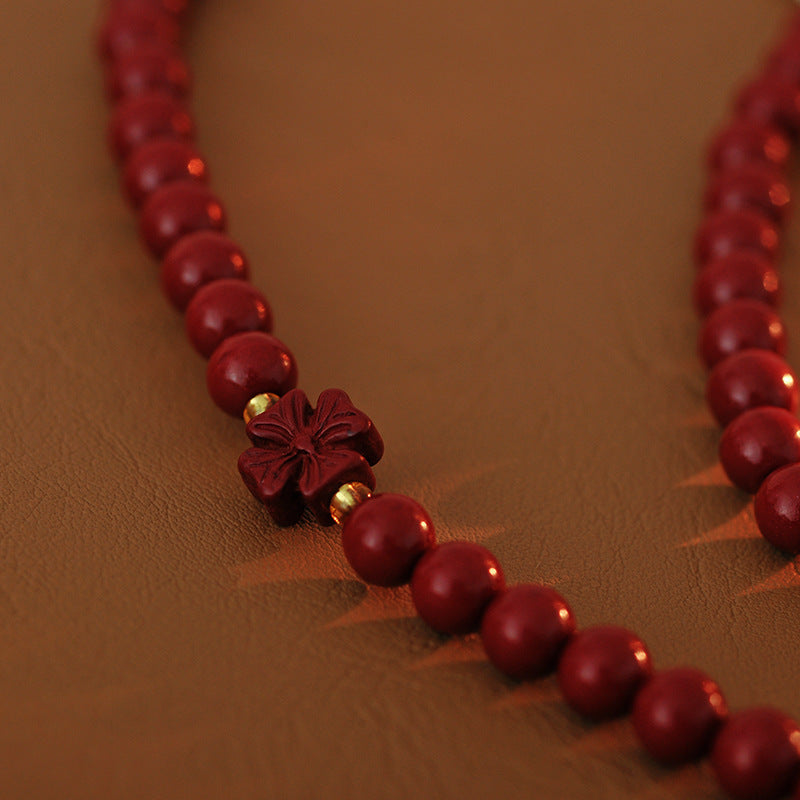 Cinnabar Bracelet for Women, Light Luxury, Niche, Exquisite, Double Circle Cinnabar Lotus Pendant Bracelet, Gift for Girlfriend or Best Friend