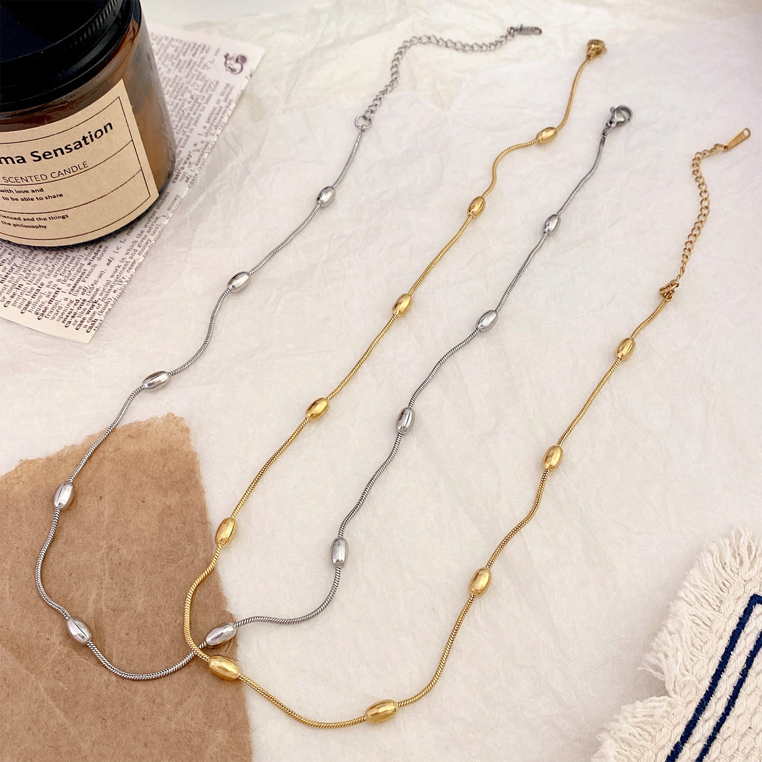 Titanium Steel Snake Bone Chain Bead Chain Necklace for Women Tassel Chain Bead Chain DIY Handmade Chain Jewelry Accessory