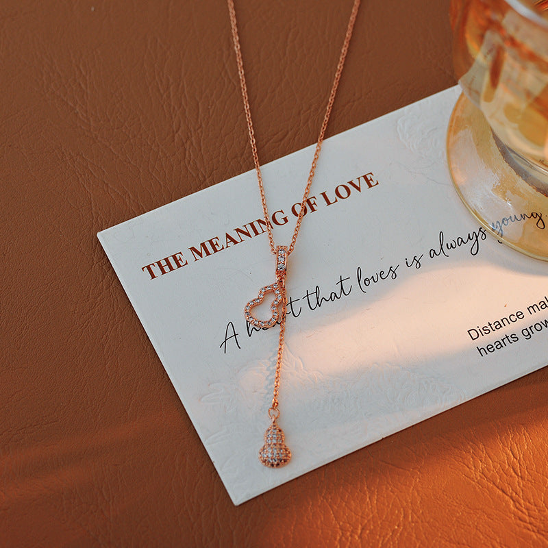 New Style Elegant Personality Gourd Necklace for Women, Light Luxury Niche Design, Double Gourd, Pullable, High-End Jewelry