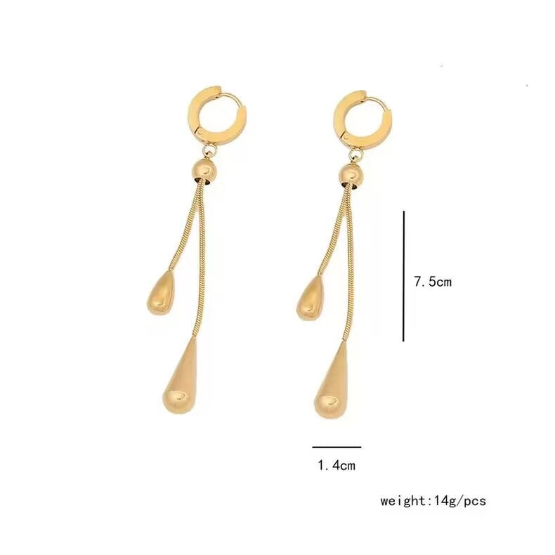 Korean Version New Water Drop Pull-out Earrings Pendant Set Tassel Adjustable Titanium Steel Non-fading Snake Bone Chain Women's Accessories