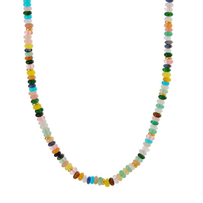 Secret Garden Rainbow Natural Beaded Stone Necklace for Women New Colorful Dopamine Light Luxury Niche Choker