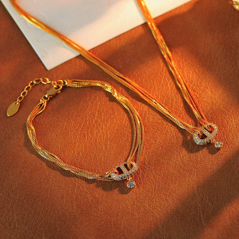 Pig Nose Letter Necklace for Women New Hot-Selling Sweater Chain Multi-Layer Light Luxury Niche Collarbone Chain Choker