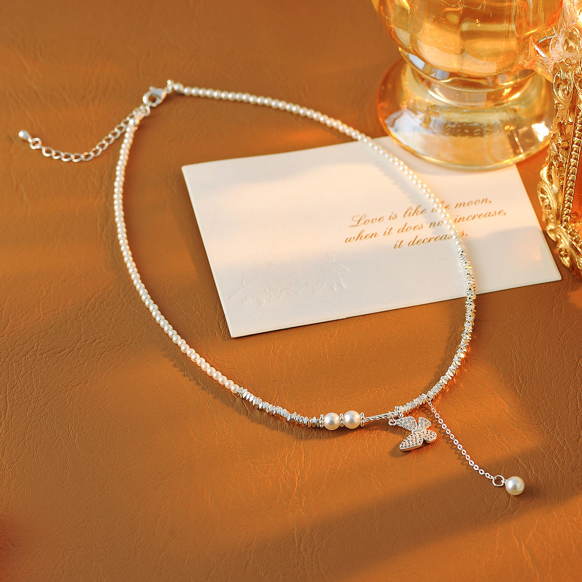 Broken Silver Butterfly Pearl Necklace for Women, Niche Design, Light Luxury, High-End Feel, 2025 New Clavicle Chain