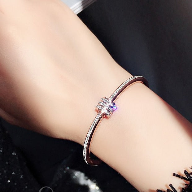 Titanium Steel Non-Fading Rose Gold Bracelet for Women, Ins Trend Niche Design Bracelet with Rhinestones, Small Waist Internet Celebrity Jewelry