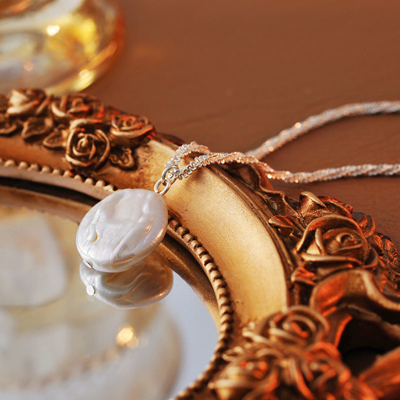 Sparkling Necklace for Women, Shiny Plain Chain, Natural Baroque Pearl Collarbone Chain, Korean Version, Niche Light Luxury Necklace