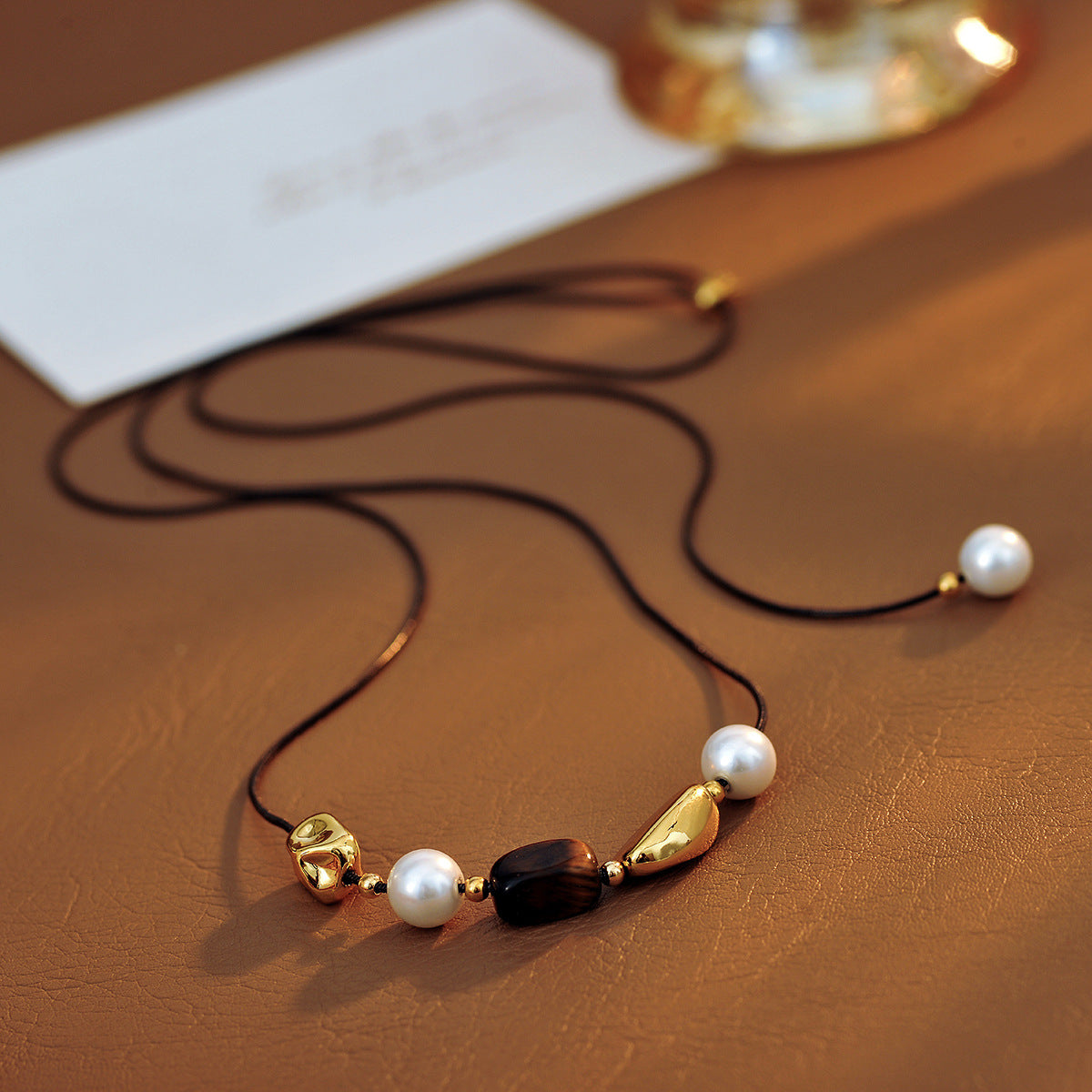 Tiger Eye Stone Melard Collarbone Chain Pendant Necklace New Accessory High-End Light Luxury Niche Jewelry