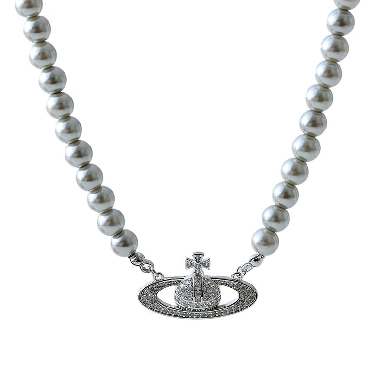 Korean Version Fashion Simple Chanel Micro Inlaid Letter Necklace Light Luxury High-end Niche Design Sense Collarbone Chain Sweater Chain