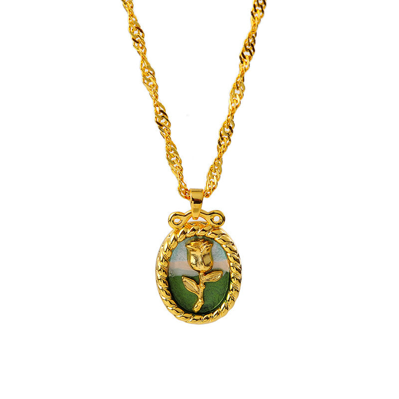Monet's Garden Vintage Oil Painting Style Necklace Light Luxury Niche Design Rose Flower High-end Clavicle Chain Choker
