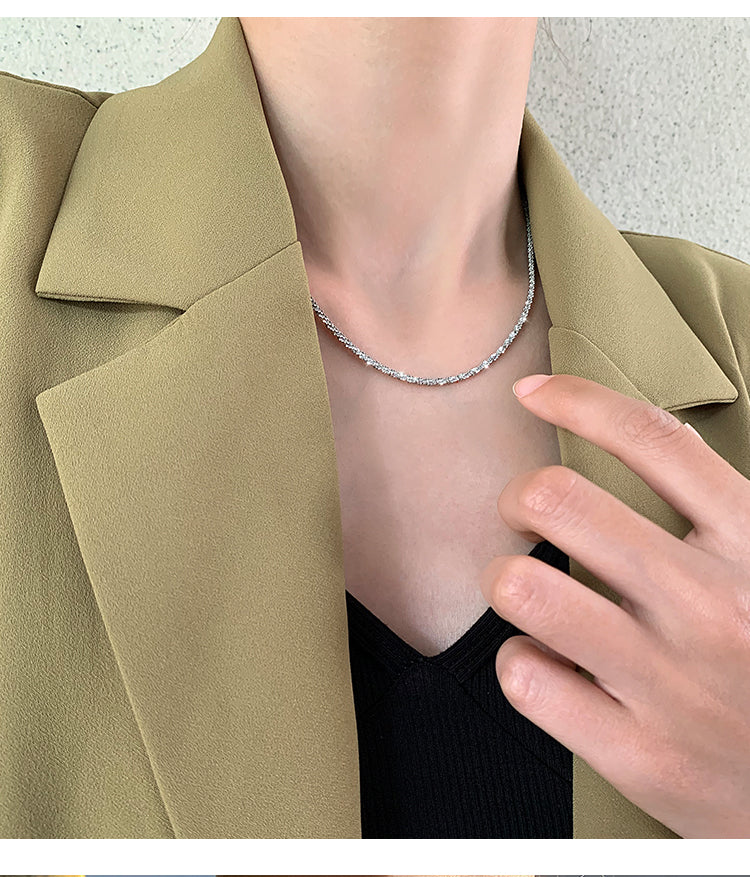 Titanium Steel Sparkling Thick Version Cauliflower Chain Necklace for Women, Light Luxury Heavy Craft, Adjustable Clavicle Chain, Plain Chain, Bare Chain