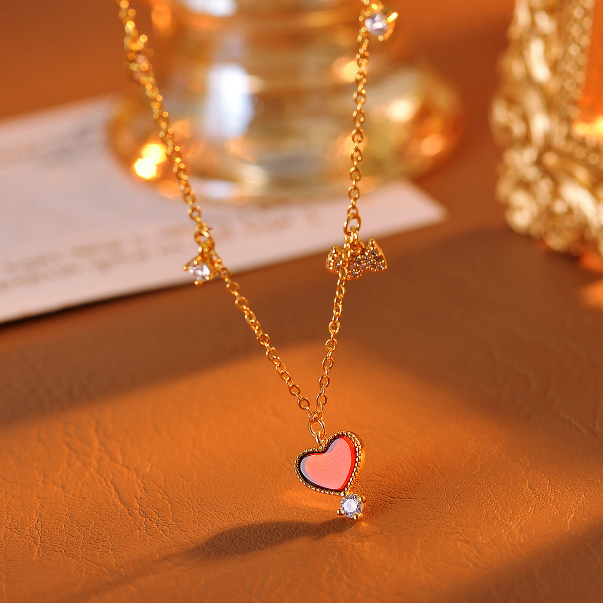 Heart-shaped Puppy Necklace Real Gold Plated Light Luxury High-end Xiaohongshu Same Style Simple Jewelry