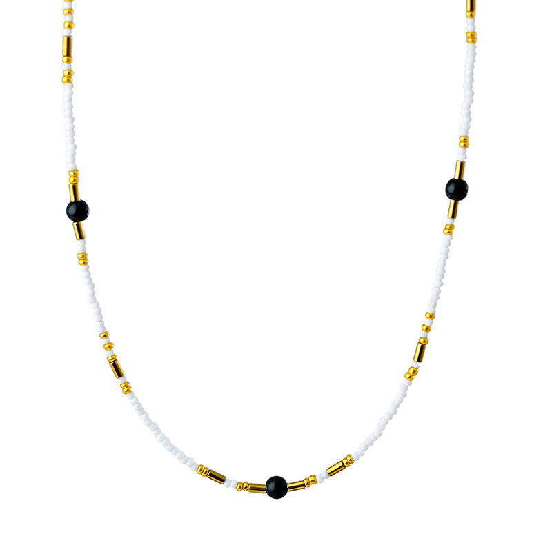 European and American Natural Stone Summer Colorful Small Beads Handmade Beaded Necklace Versatile Simple Unique Collarbone Chain Choker for Women