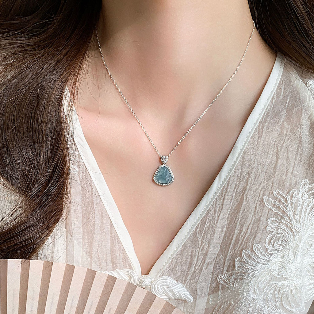 New Chinese Style Buddha Pendant Necklace Niche Design Fashion Simple Light Luxury High-end Versatile National Style Collarbone Chain Accessory