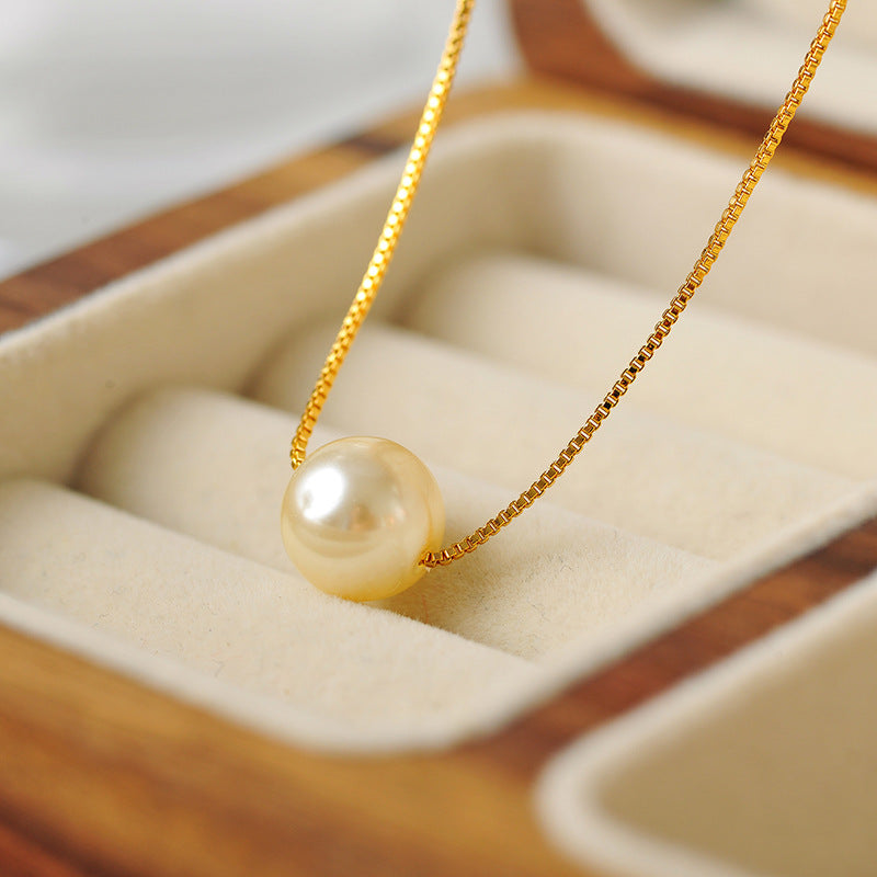 New Gentle White Shell Pearl Necklace Perfect Round Commuting Versatile Chic Style Simple White Light Collarbone Chain