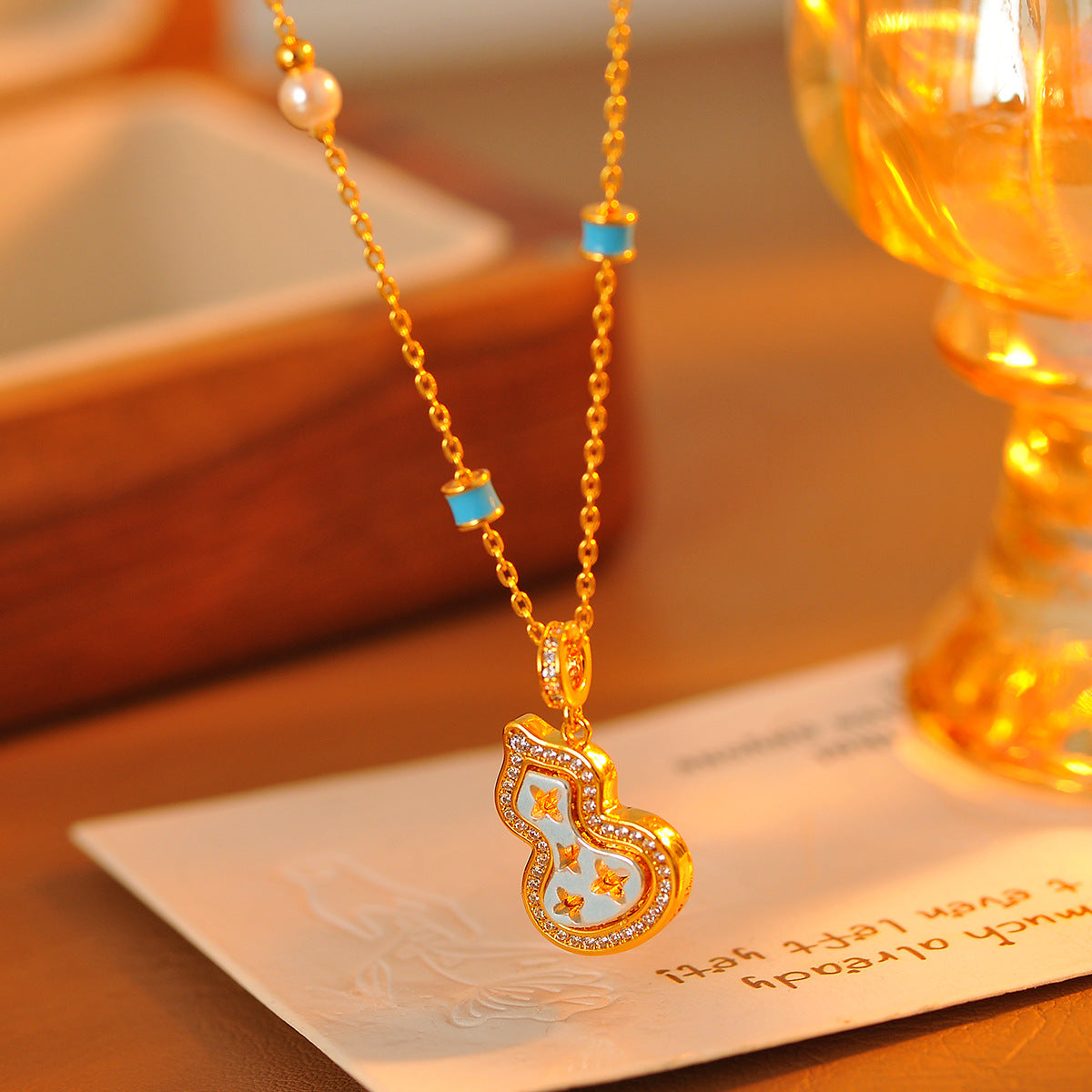 Japanese and Korean Simple New Micro Inlaid Zircon Blue Pine Gourd Pendant Necklace Exquisite Niche Gourd Earrings